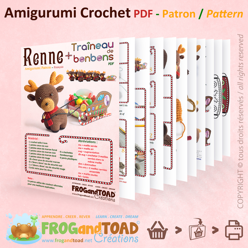 Renne / Reindeer - Rudolph - Amigurumi Crochet - Patron / Pattern - FROG  and TOAD Créations